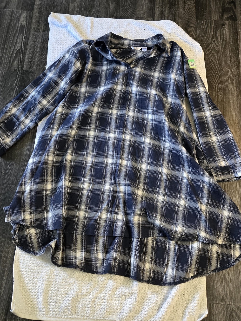 Navy and White Plaid Flannel Dress Size L